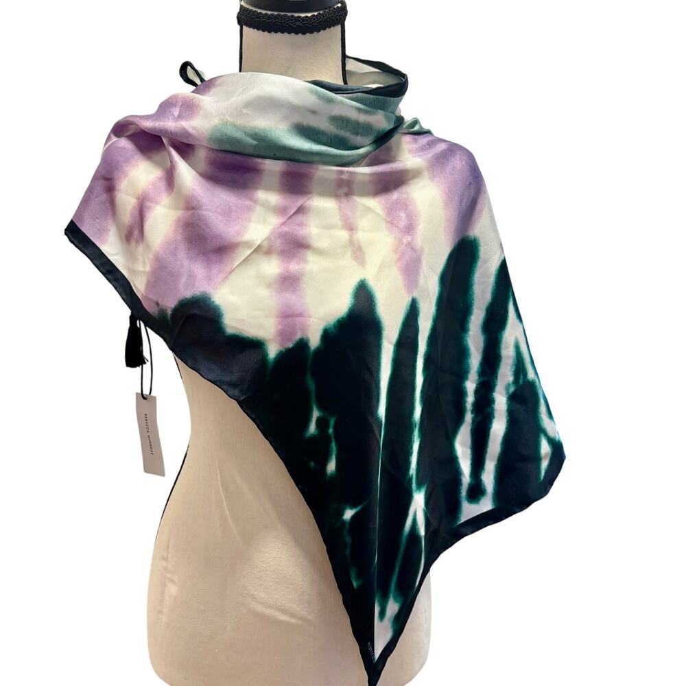NWT Rebecca Minkoff 100% Silk Swirl Tie Dye Boho Tasseled Scarf Wrap Hippie